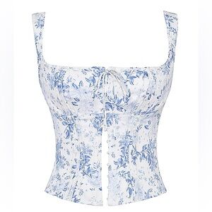 EUC House of CB Chicca Blue Floral Top Size M/Bigger Cup